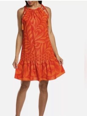 New Taylor Printed Floral Shift Coastal Tassel Summer Flowy Dress Sz XL